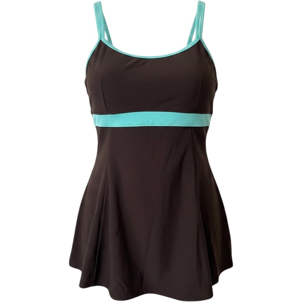 Mainstream Women Brown Turquoise Swim Dress One Piece Swimsuit Size 14